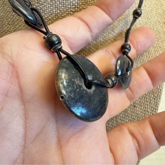 Sterling Silver Round Puffer Circle Discs Leather Cord Necklace Made in Italy - Picture 6 of 16